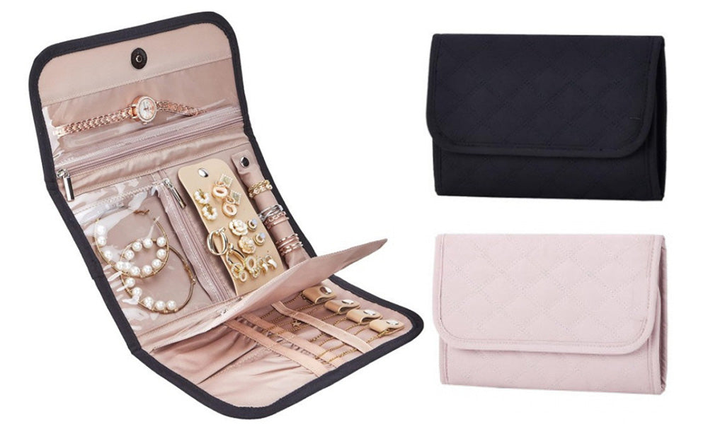 2 PCS Foldable Roll Up Earring and Jewelry Organizer Travel Bags