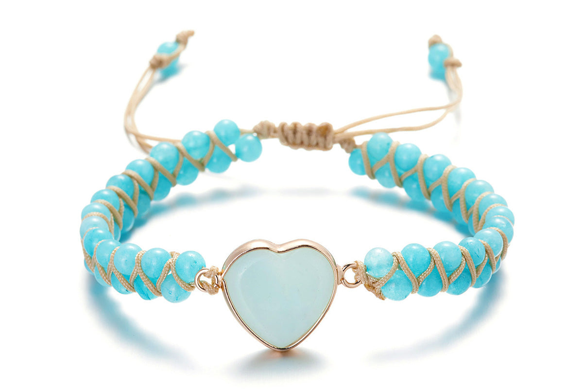 Handmade Natural Stone Beaded Bracelet Adjustable Woven Bangle
