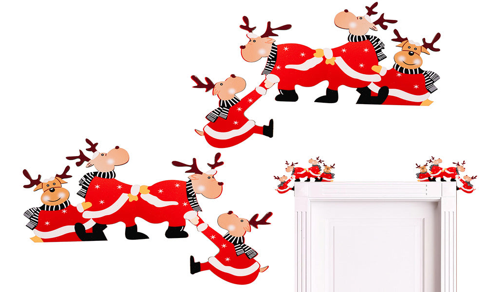 2 PCS Christmas Door Frame Decor Pair Penguin Santa Reindeer