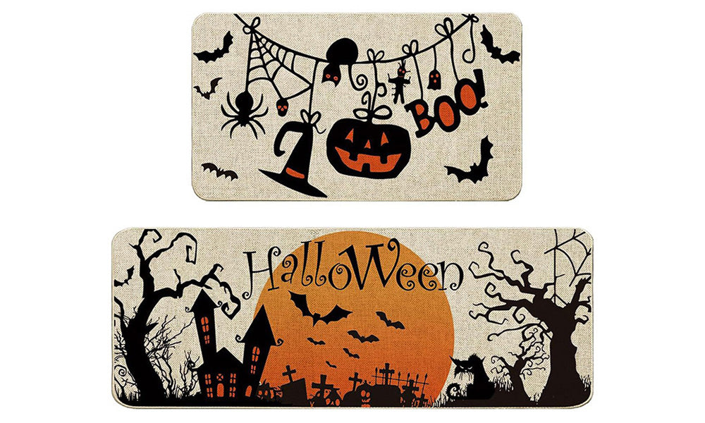 2 Piece Halloween Floor Mat Set for Home Kitchen Easy Care