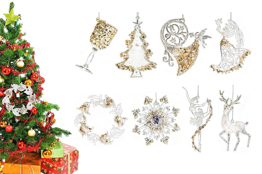 8PCS Christmas Acrylic Snowflake Hanging Ornament XMAS Tree Decoration Pendant