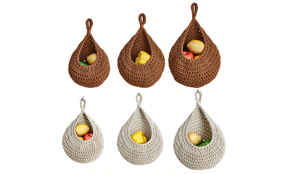 3Pcs Hanging Storage Basket Cotton Rope Vegetable Fruit Wall Organizer