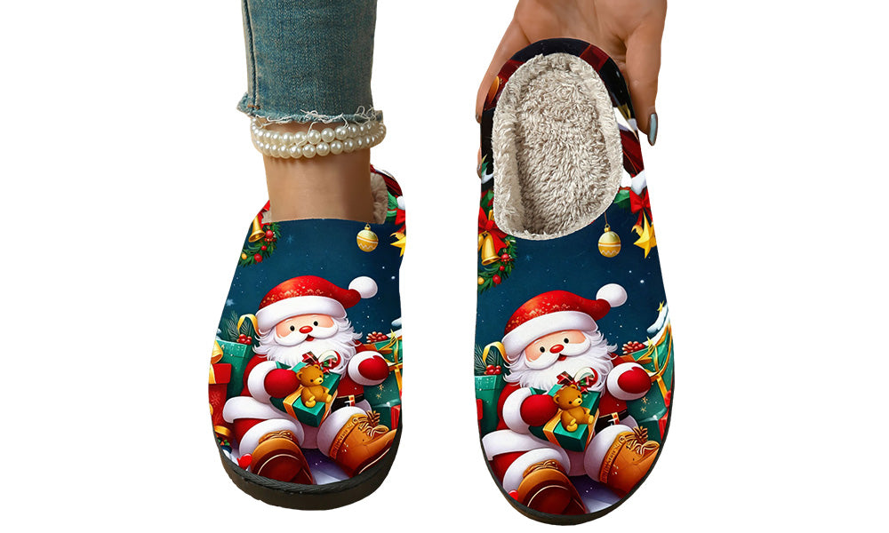 Christmas Print Warm TPR Home Slippers with Non Slip Soles