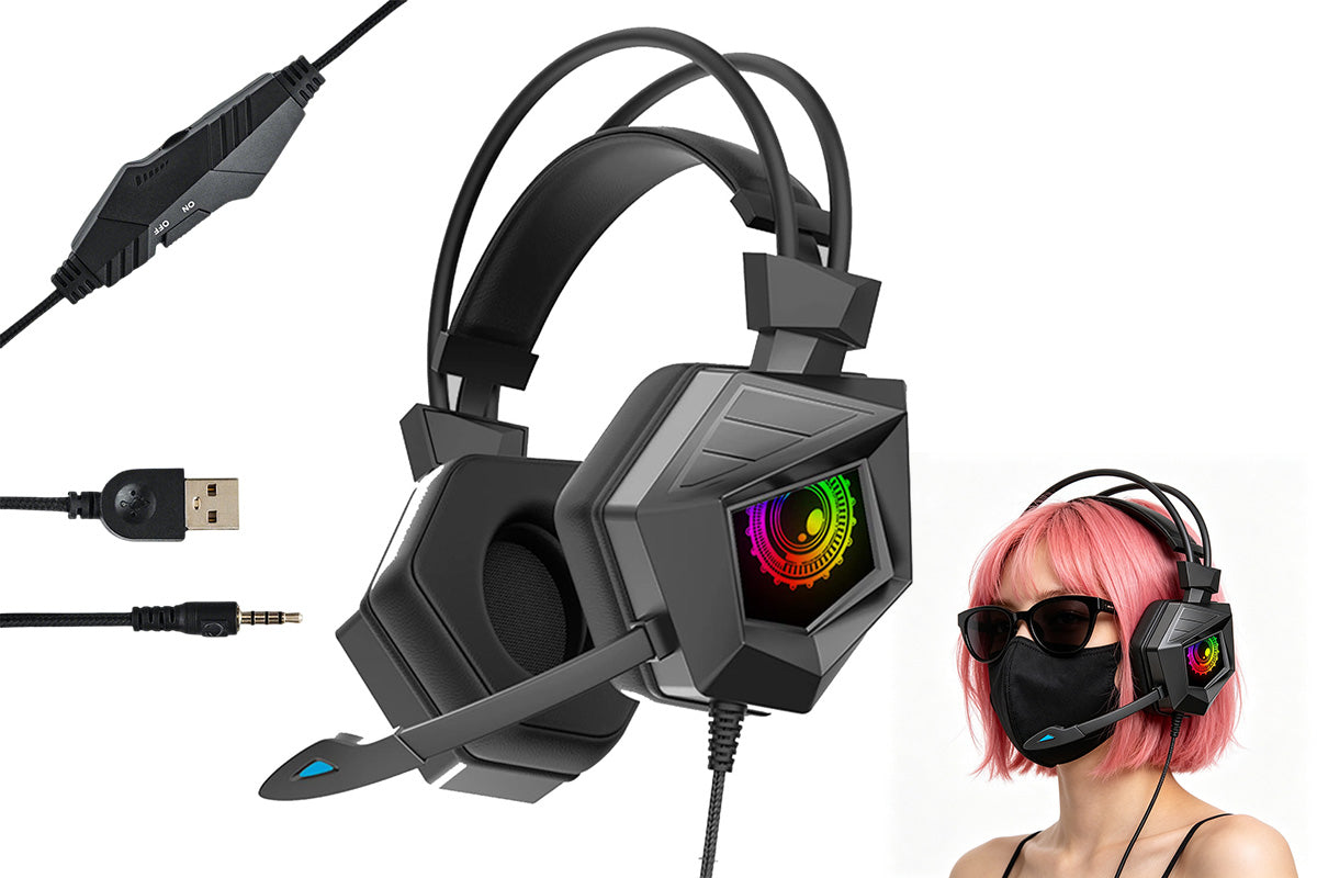 Wired RGB Gaming Headset with Microphone 3.5mm USB for PC PS5 Xbox