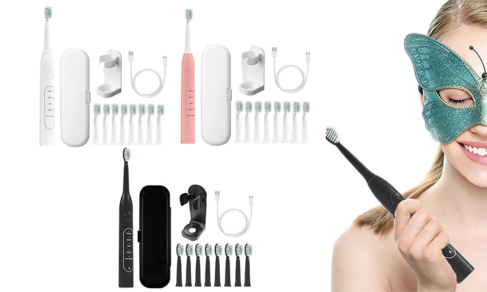 Sonic Electric Toothbrush with 8 Replaceable Wave-Shaped Soft Brush Heads for Oral Care