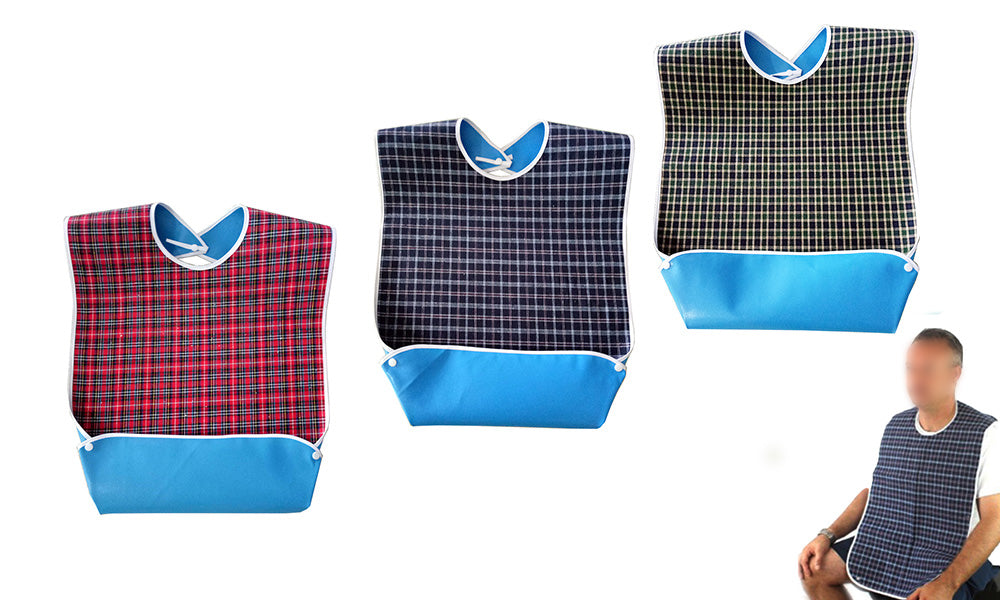 3 PCS Easy Clean Adult Dining Bibs with Neck Snap and Food Catching Pocket