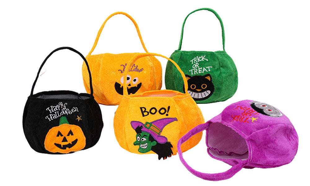 5 PCS Plush Cartoon Pumpkin Bags for Halloween Candy Toys and Gifts