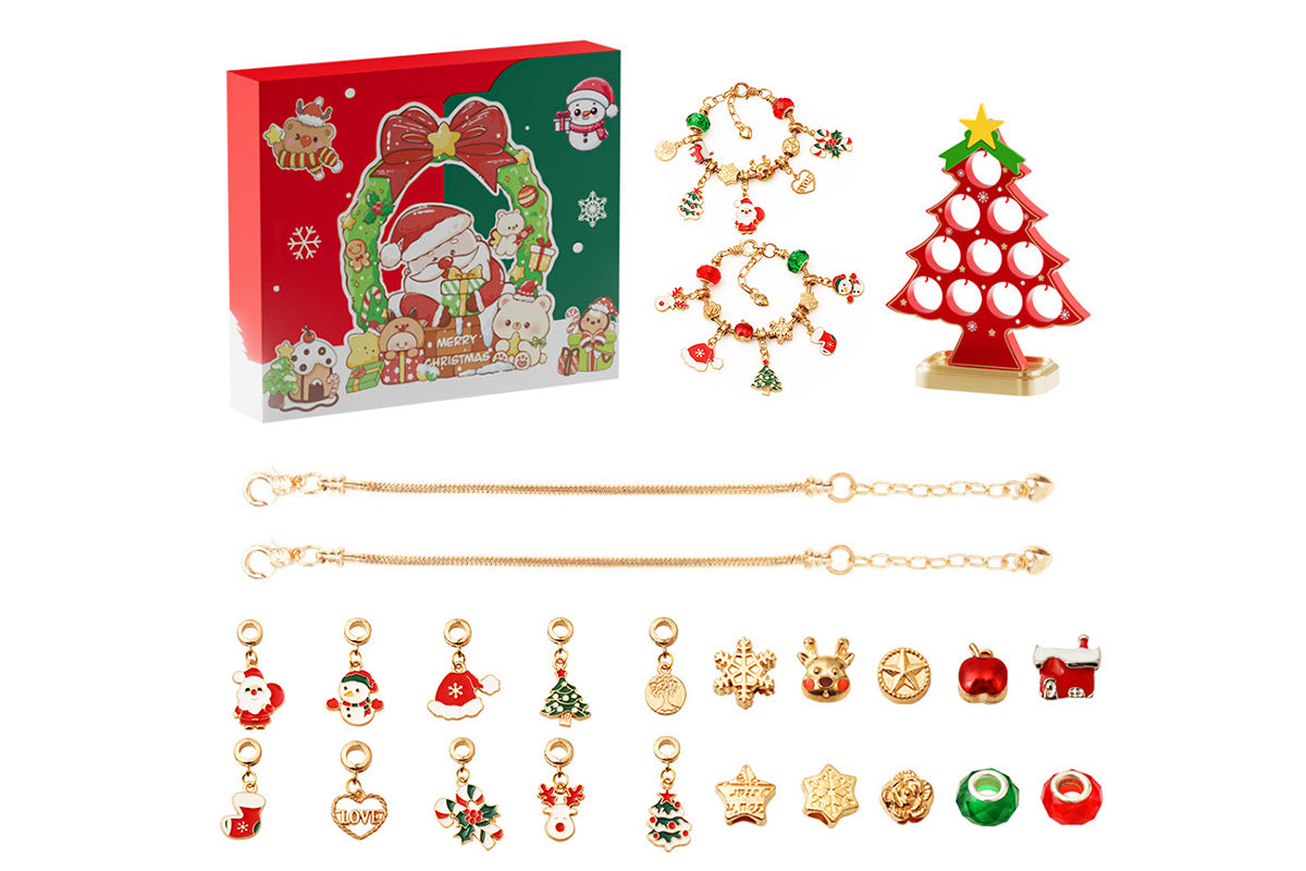 Christmas Bracelet Advent Calendar DIY Jewelry Blind Box with Christmas Tree for Girls Gift