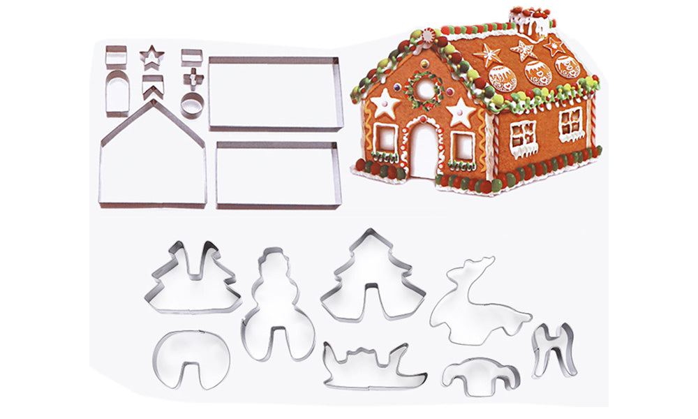 18PCS Stainless Steel 3D Christmas Cookie Cutter Set Gingerbread House Shapes