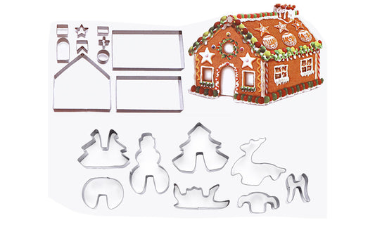 18PCS Stainless Steel 3D Christmas Cookie Cutter Set Gingerbread House Shapes