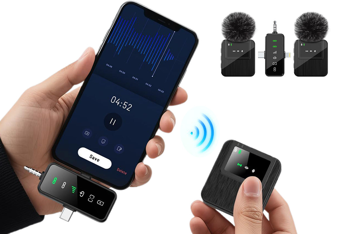 3-in-1 2.4G Wireless Lavalier Microphone Set Compatible with iPhone Android Device for Recording Live Streaming