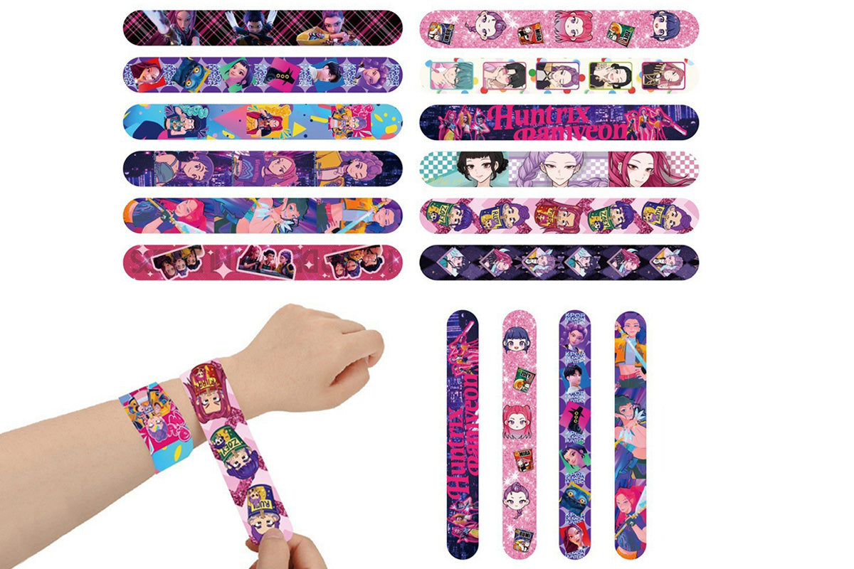 12Pcs Monster Huntress Inspired Slap Bracelets Cartoon Print Wristbands for Kids Adults