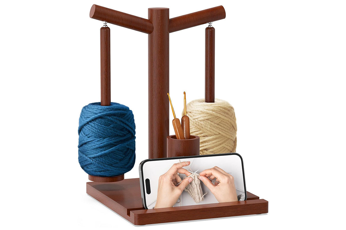 Wooden Yarn Holder for Crocheting and Knitting with Phone stand