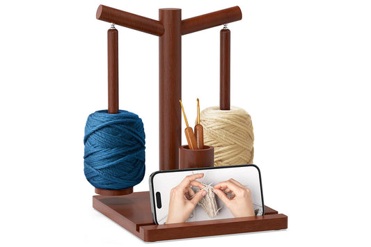 Wooden Yarn Holder for Crocheting and Knitting with Phone stand
