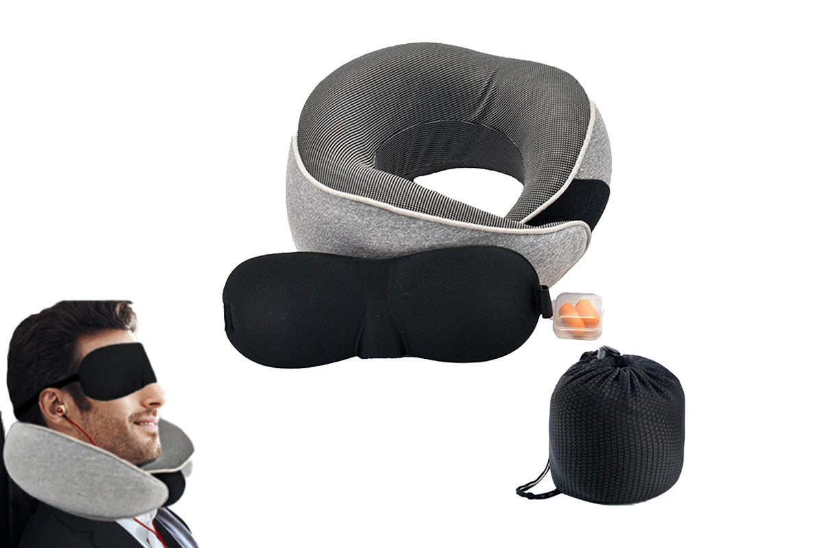 Travel Pillow Set Memory Foam Neck Pillow with Earplugs and Eye Mask