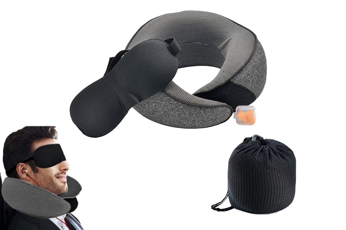 Travel Pillow Set Memory Foam Neck Pillow with Earplugs and Eye Mask