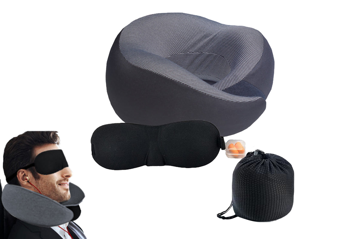 Travel Pillow Set Memory Foam Neck Pillow with Earplugs and Eye Mask