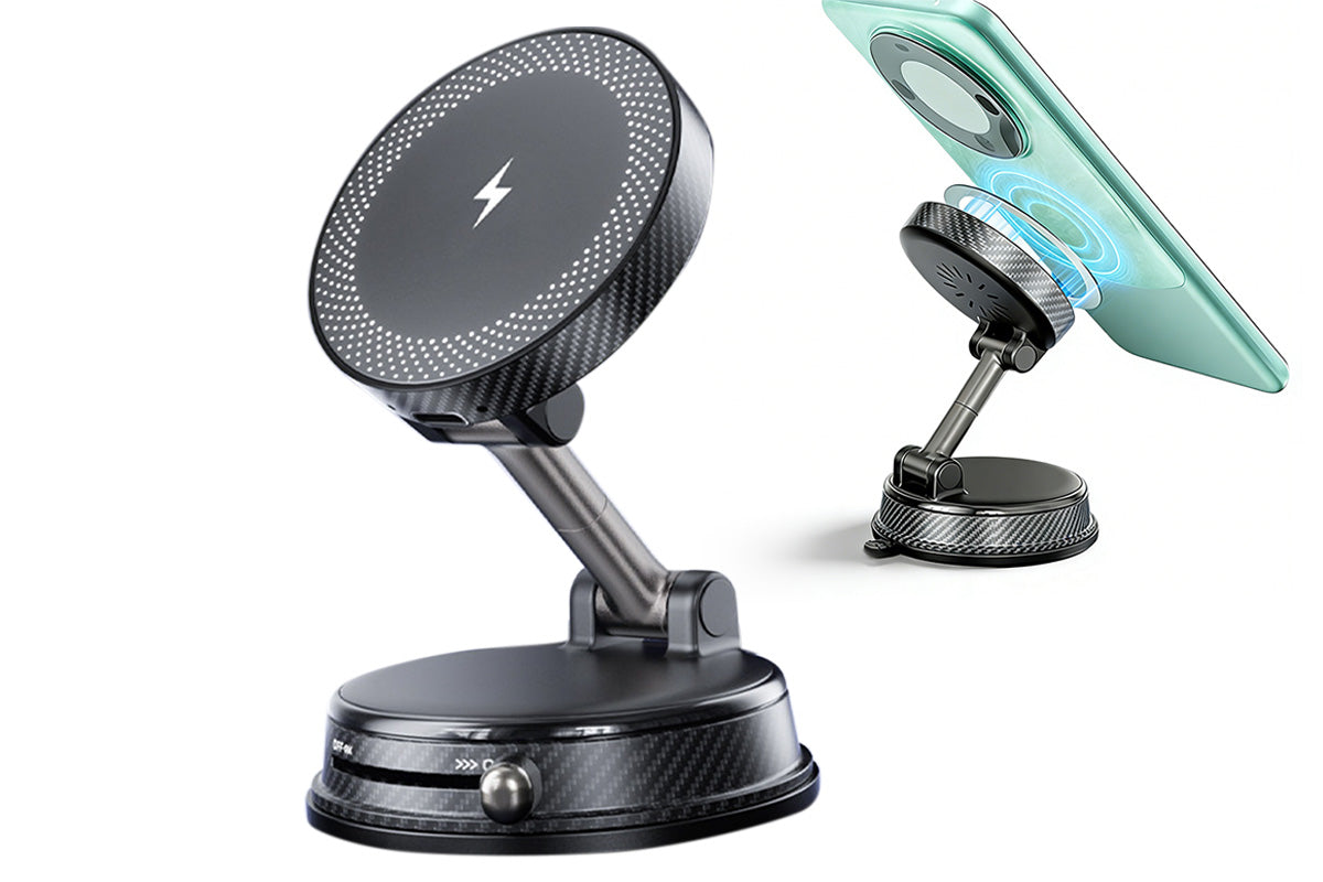 15W Magnetic Car Charger Vacuum Suction Foldable Phone Mount for Dashboard