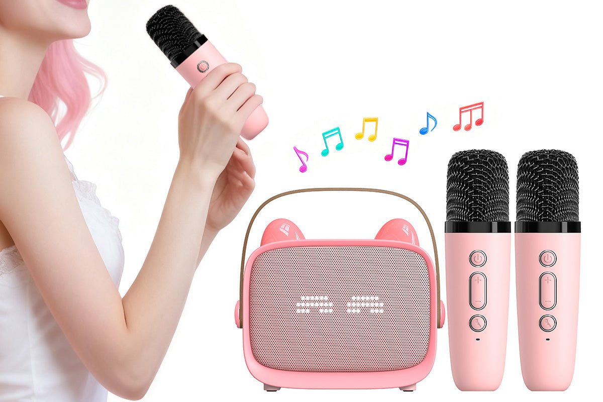 Mini Karaoke Machine with 2 Wireless Microphone Christmas Gift