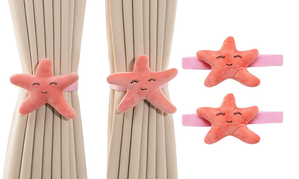 4 PCS Plush Starfish Curtain Tiebacks for Boys Girls Rooms