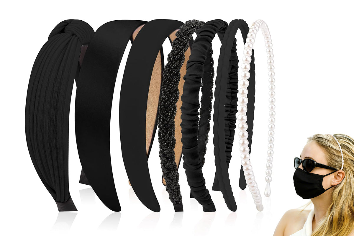 7 Piece Retro Pearl and Ribbon Hair Headband Set for Women