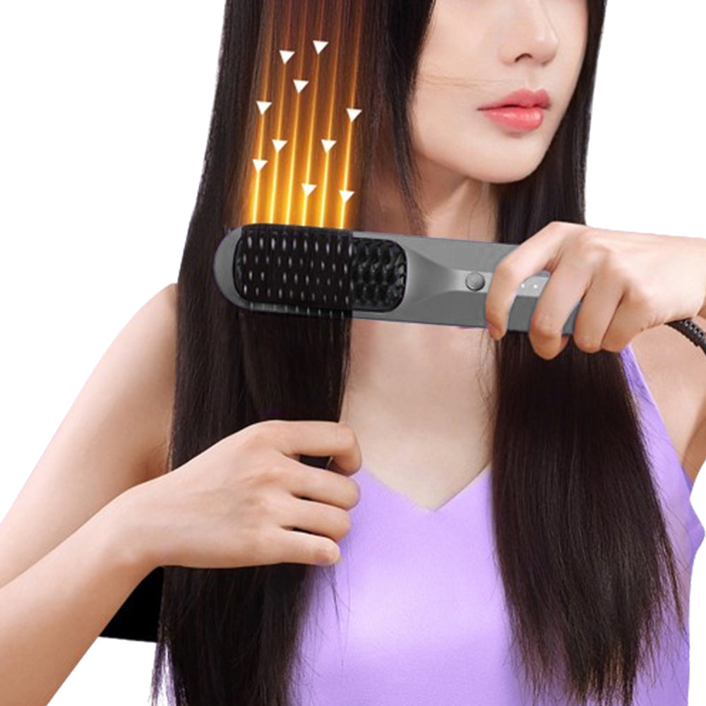 Portable Cordless Hair Straightener Brush Negative Ion Heating Black