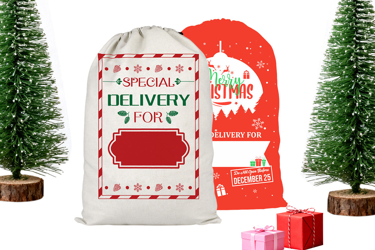 2Pcs Christmas Gift Canvas Bags Santa Sacks Drawstring Christmas