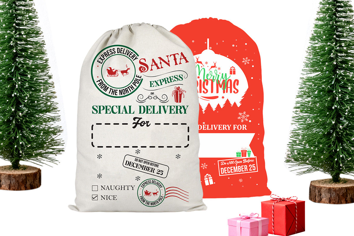 2Pcs Christmas Gift Canvas Bags Santa Sacks Drawstring Christmas