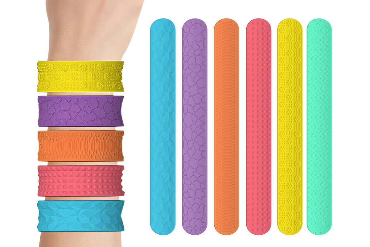 6 Pieces Sensory Textured Silicone Snap Bracelets Fidget Toys for Kids and Teens