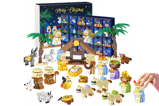 Christmas Advent Calendar 24 Days Building Block Set Nativity Toy Gift for Kids