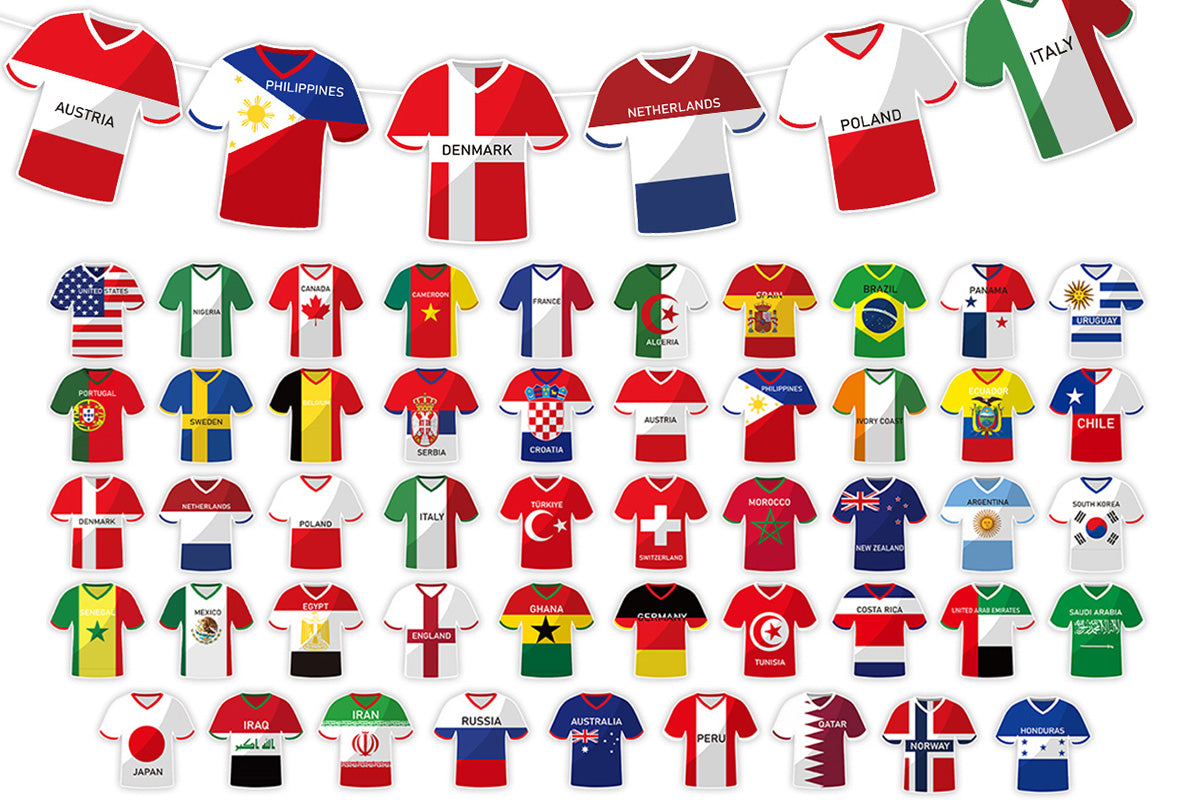 49 Pcs World Cup Party Bunting Soccer Jersey Flag Pennant Banner for Sports Theme Decor
