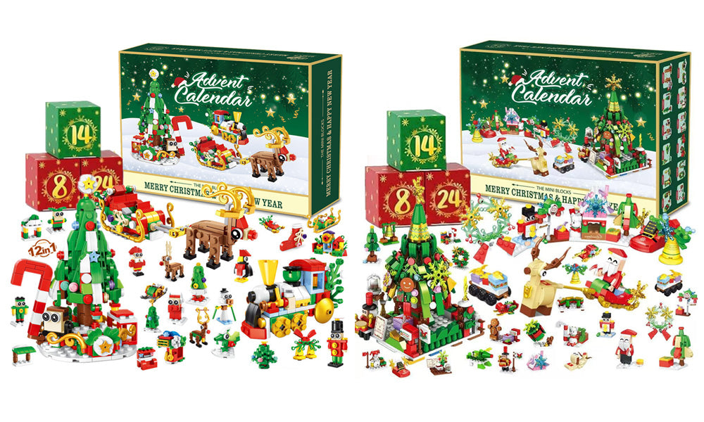 Christmas Advent Calendar Building Blocks for Adults Featuring Tree Reindeer and Sleigh Train