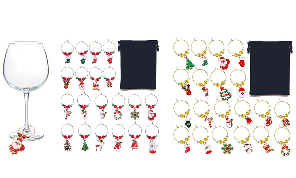 20 PCS Zinc Alloy Christmas Ocean Letter Wine Glass Marker Rings with Bag
