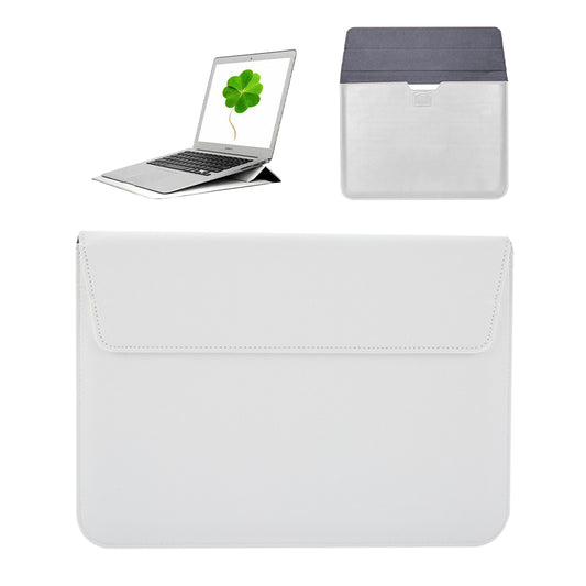 PU Leather Sleeve Case Pouch Laptop Bag with Stand for Macbook 15 inches White