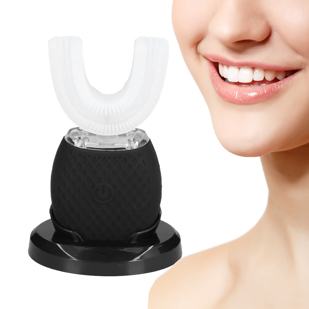 U Shaped Toothbrush 360 Degree Ultrasonic Electric Toothbrush for Adults Black