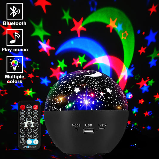 Black Bluetooth LED Night Light Projector Sky Star Moon Lamp