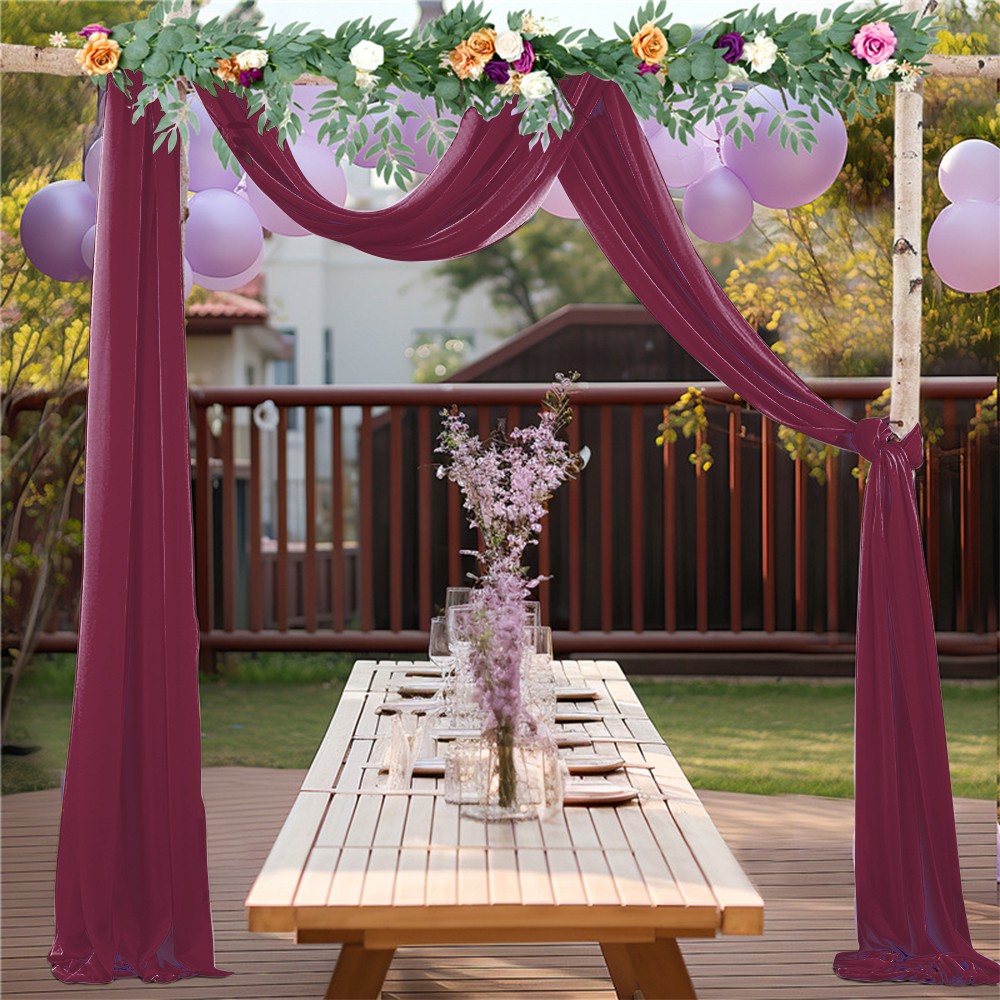 75x600cm Chiffon Wedding Arch Draping Fabric Curtain Drape Tulle - Wine Red