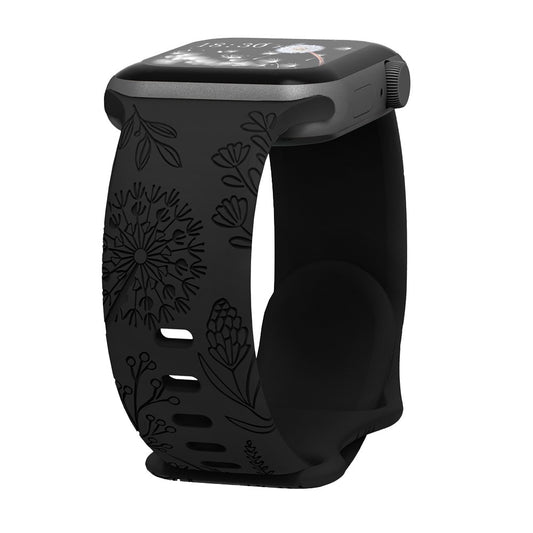 Dandelion Print Watch Band Replacement Strap for Apple Watch 42/44/49mm - Black
