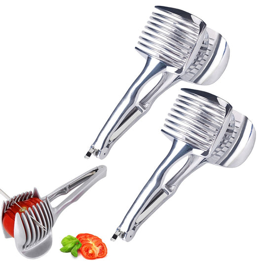 2Pcs Handheld Lemon Slicer Tomato Slicing Tool Fruit Tongs Cutting Aid Gadget