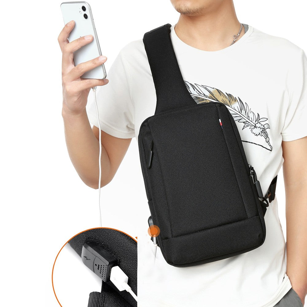 Unisex Shoulder Sling Bag Chest Bag Crossbody Bag with USB Charging Port - Black