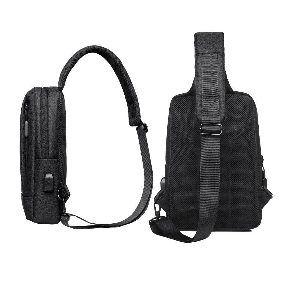 Unisex Shoulder Sling Bag Chest Bag Crossbody Bag with USB Charging Port - Black