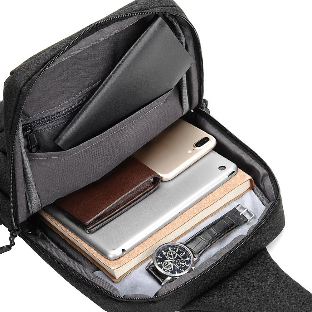 Unisex Shoulder Sling Bag Chest Bag Crossbody Bag with USB Charging Port - Black