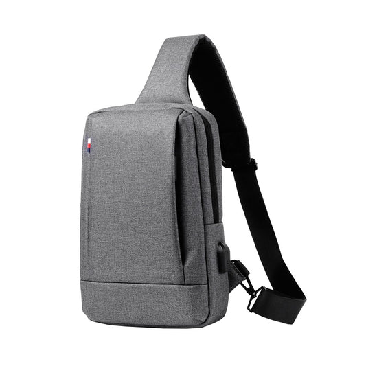 Unisex Shoulder Sling Bag Chest Bag Crossbody Bag with USB Charging Port - Grey