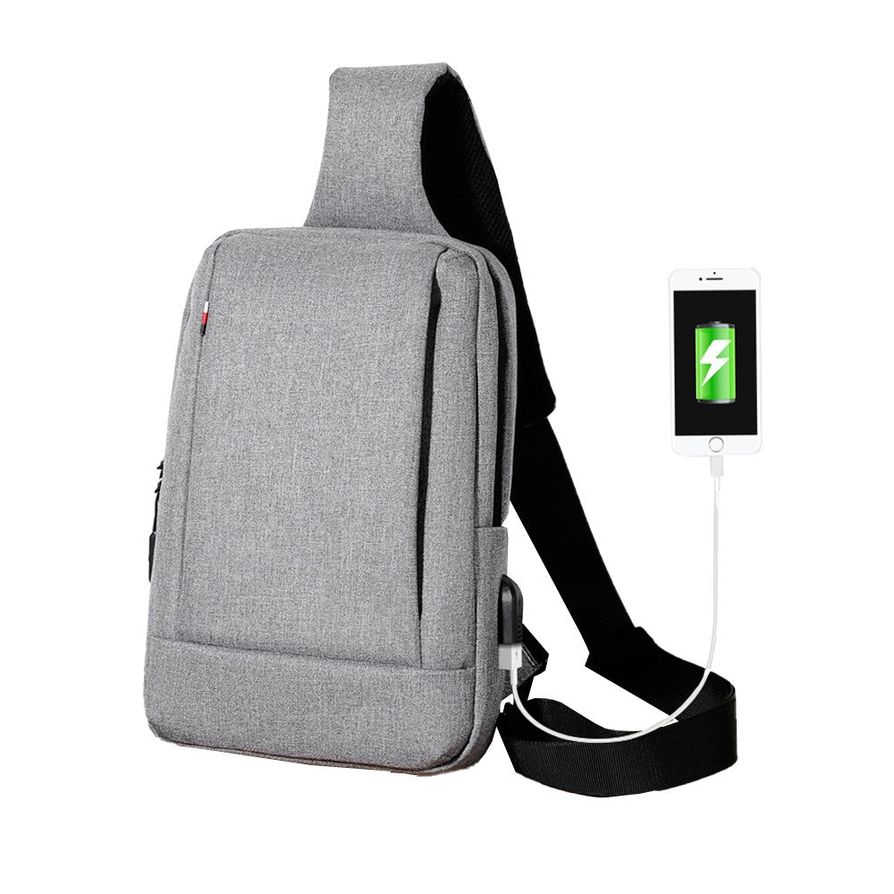 Unisex Shoulder Sling Bag Chest Bag Crossbody Bag with USB Charging Port - Grey