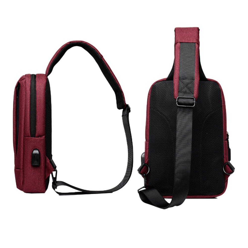 Unisex Shoulder Sling Bag Chest Bag Crossbody Bag with USB Charging Port - Red
