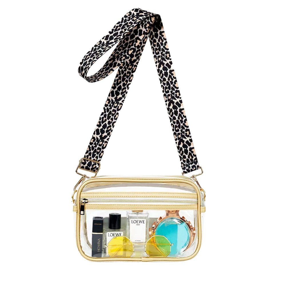 Stadium Approved Clear Crossbody Bag Transparent Shoulder Bag - Gold Edge