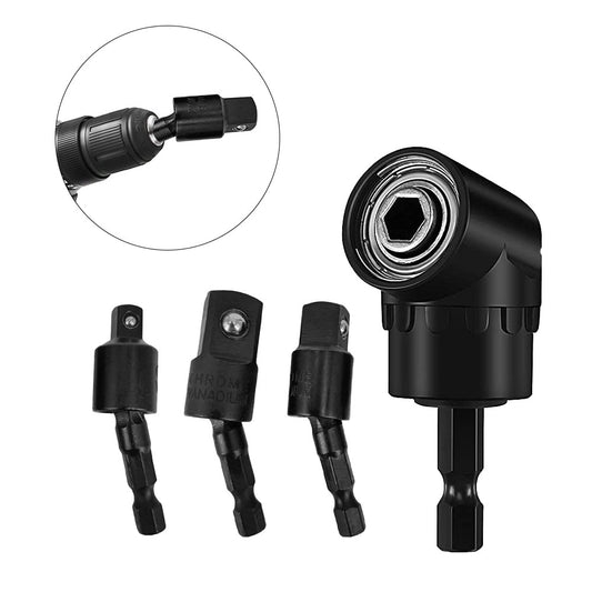 3-Piece 1/4 inches Hex Drill Socket Adapter Set with Angle Drill Adapter - Black