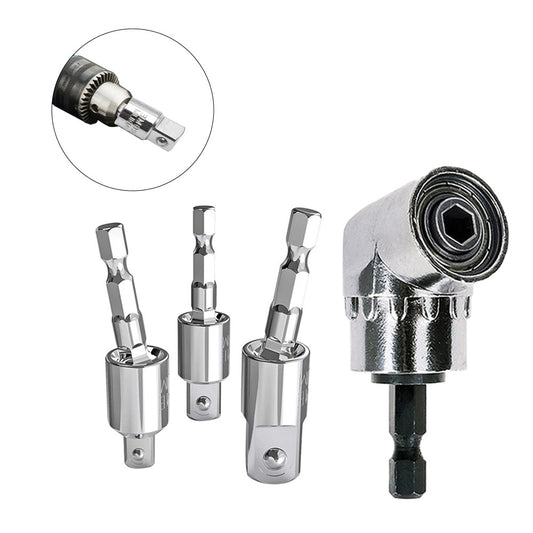 3-Piece 1/4inches Hex Drill Socket Adapter Set with Angle Drill Adapter - Silver