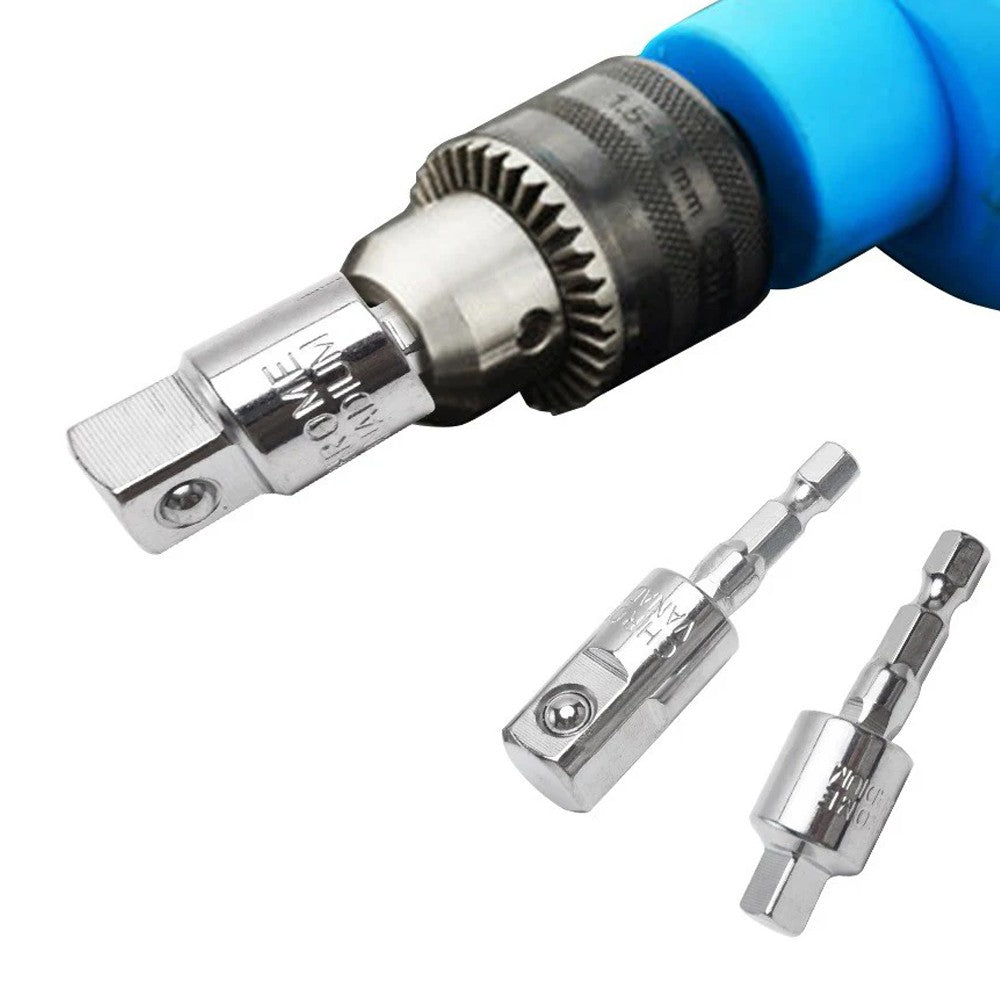 3-Piece 1/4inches Hex Drill Socket Adapter Set with Angle Drill Adapter - Silver