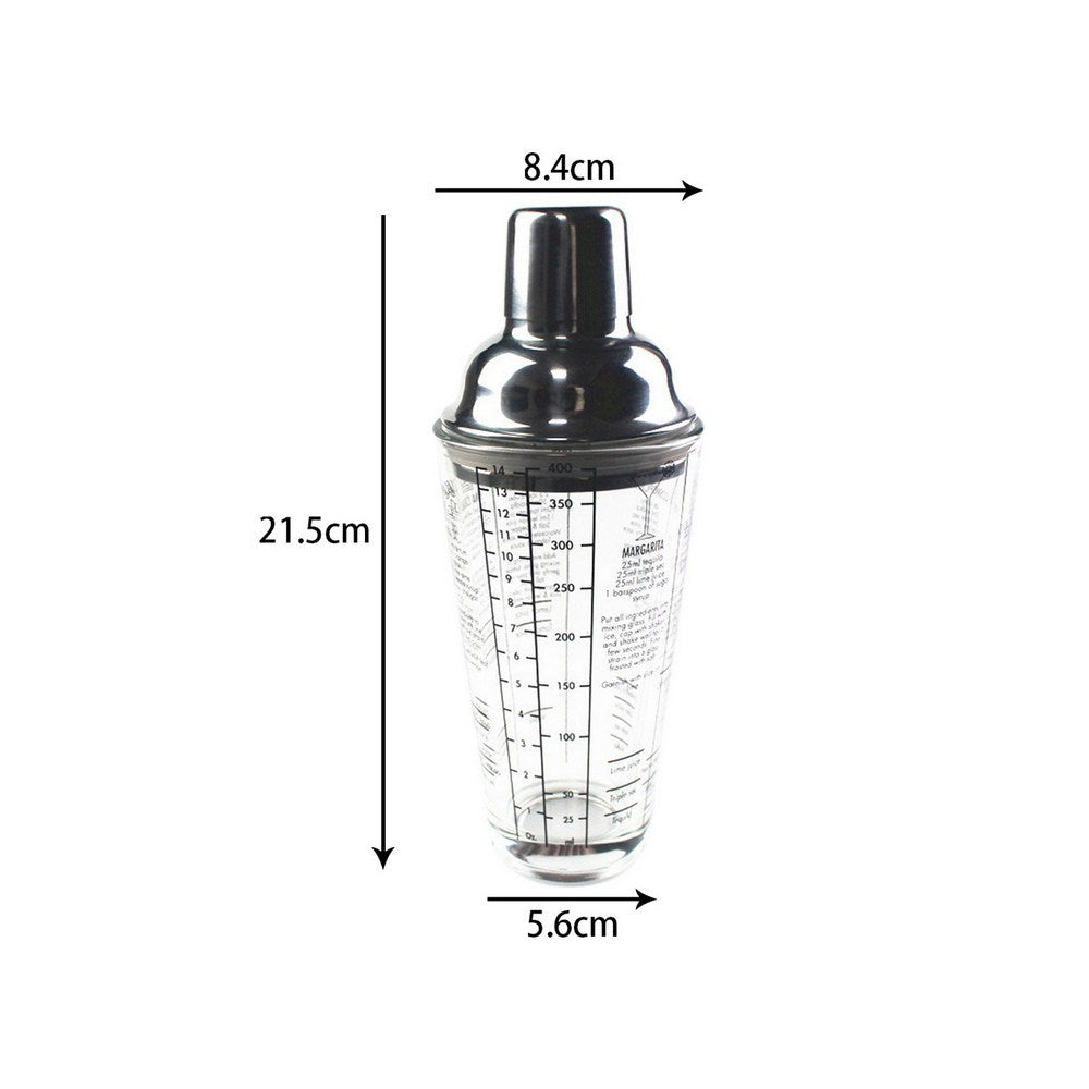 400ml Glass Cocktail Martini Drink Shaker with Recipe Marking Barware